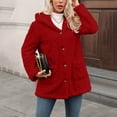 thumbnail image 6 of Tusihei Women's Collared Hooded Long Sleeve Fuzzy Coat Warm Button Down Cardigan Outerwear Casual Fall Winter Solid Sweater Jacket, Red S, 6 of 9
