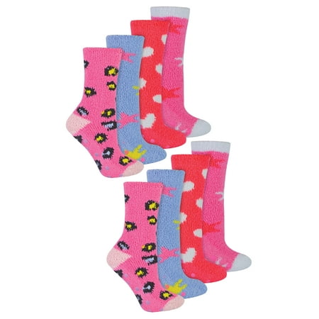 

8 Pair Multipack Girls Fluffy Bed Socks | Sock Snob | Fuzzy Striped Patterned Assorted Cosy Slipper Socks