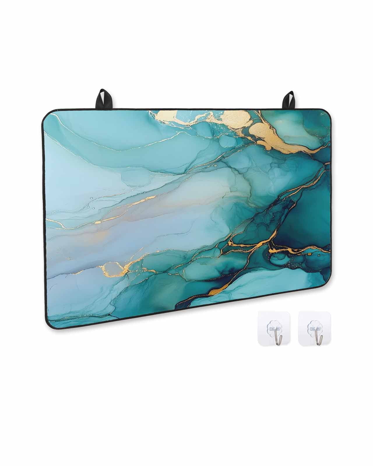 nqOlkjepod Large Induction Cooktop Protector Mat 36"x21", Turquoise Gold Marble Stove Top Covers for Electric Stove, Abstract Simple Geometric Stove Burner Cover Mats, Glass Top Stove Cover