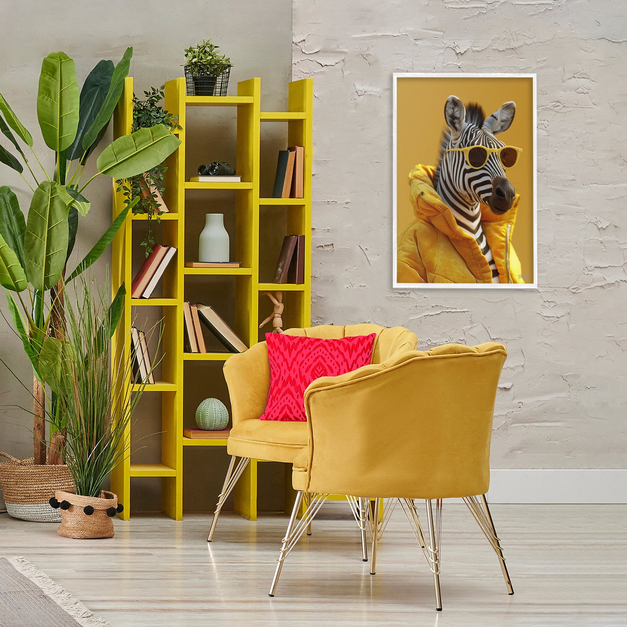 Stupell Industries Bold Zebra in Yellow Animals & Insects Painting White Framed Art Print Wall Art, 20 x 30