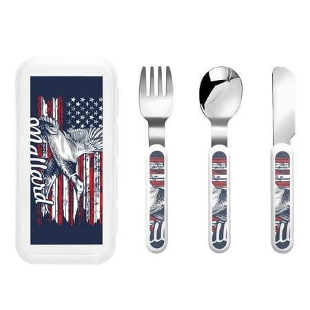 

Cauagu Mallard Duck With American Flag Print 3-Pieces Toddler Cutlery Set Kids Silverware Set with Spoons Forks & Knife Stainless Steel Utensils for Kids Dishwasher Safe