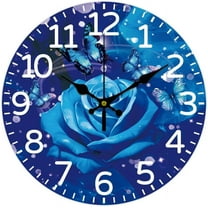 Blue Rose Wall Clock 12 Inch Battery Operated Wall Clocks Butterfly Non Ticking Silent Clock Decorative Clocks for Living Room Office Bedroom Home Decor