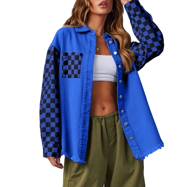 Chaqueta con botones Chaqueta de manga larga Abrigos al aire libre de moda para mujer Kuymtek Azul T L para Mujer