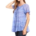 thumbnail image 2 of Sakkas Marzia Women's Loose Fit Short Sleeve Casual Tie Dye Batik Blouse Top Tunic - 19204-Violet - One Size, 2 of 5