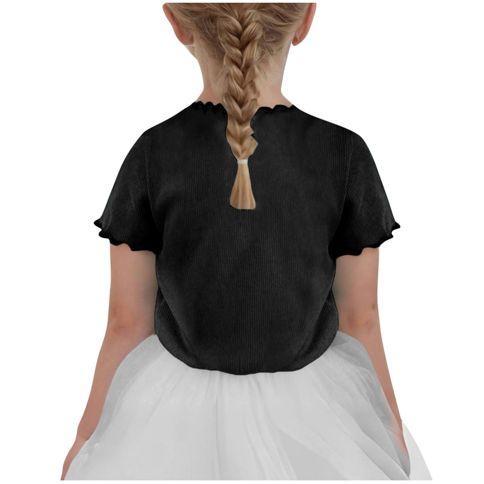CHEEREAM Toddler Baby Girls Summer Lettuce Trim Ribbed Knit Short Sleeve T-Shirts Solid Color Casual Blouse Tops