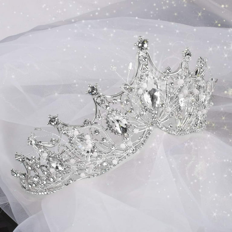 Tiara Bridal Hair Jewelry for the Bride or Bridesmaids Silver - Headdress  Princess Crown Diadem Decorated with Rhinestones - Vumari SKU-45, 46