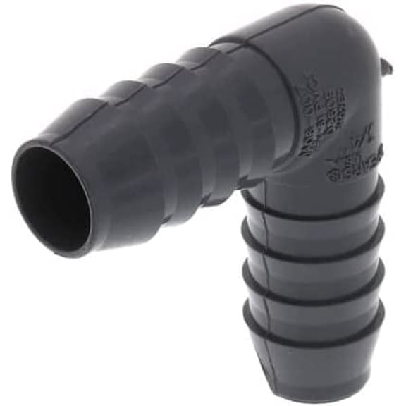 PVC 90 Degree Hose Elbow Barb Connector - 3/4 Inch Insert x 3/4 Inch Insert Barb Fitting - SCH 40 Barbed Hose Fitting