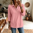 thumbnail image 2 of Dweltoz Womens Button Down Polo Shirts Casual Long Sleeve Collared Golf Top Trendy Office Solid Tennis Shirts Lightweight Breathable Athletic Tops,Light pink L, 2 of 6