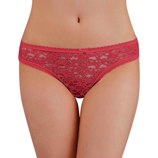 WZXFASHION Culottes en Dentelle Aguichant Européennes et Américaines Taille Basse Pur Coton Entrejambe Doux Nœud Creux Culottes Rouges G