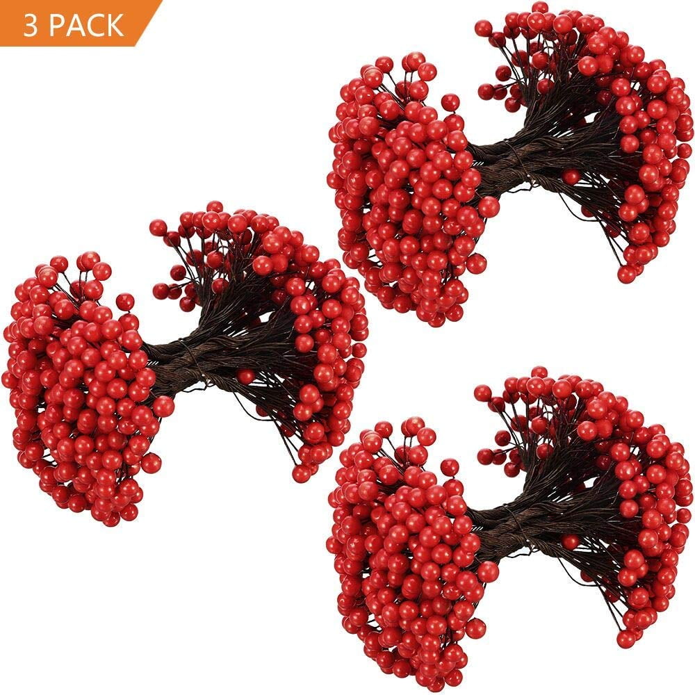 250 Strains 500 Red Berries Artificial Red Berry Stems for Christmas