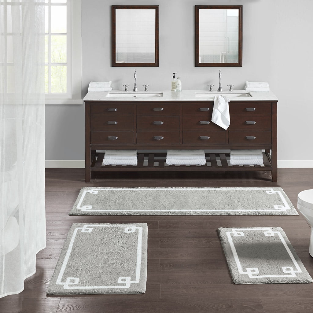 MAYEERTY Medium Pile Cotton Tufted Bathroom Rug, Grey, 24"W x 72"L
