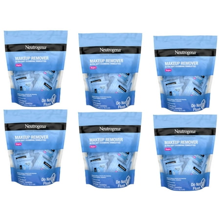 Neutrogena Makeup Remover Cleansing Towelette Singles, Daily Face Wipes to Remove Dirt, Oil, Makeup & Waterproo (Pack of 6)