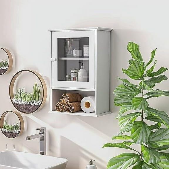LOKO Bathroom Medicine Cabinet, Over The Toilet Storage Organizer with Adjustable Shelf, Wall Mounted Storage Cabinet with Tempered Glass Door, Modern Storage Cabinet for Living Ro