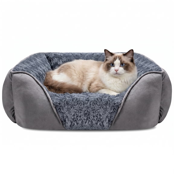 Behome Cat Bed, 25in Soft and Cozy Cat Beds for Indoor Cats, Washable Pet Bed for Puppy and Kitten with Slip-Resistant Bottom, Grey