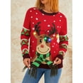 thumbnail image 3 of Women Christmas Knitted Sweater with Funny LED Light Up Round Neck Pullover, 3 of 9