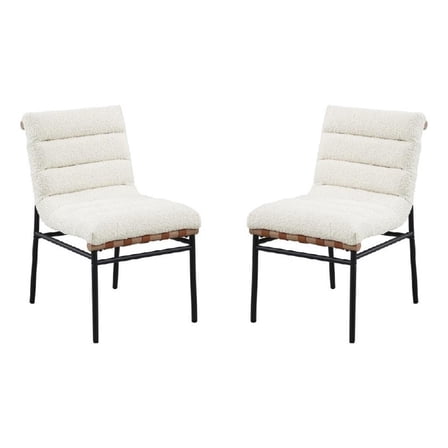 Kive Dining Chair Set of 2- Black Iron Legs- White Channel Tuft Boucle