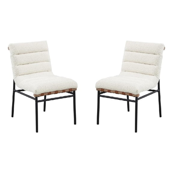 Kive Dining Chair Set of 2- Black Iron Legs- White Channel Tuft Boucle