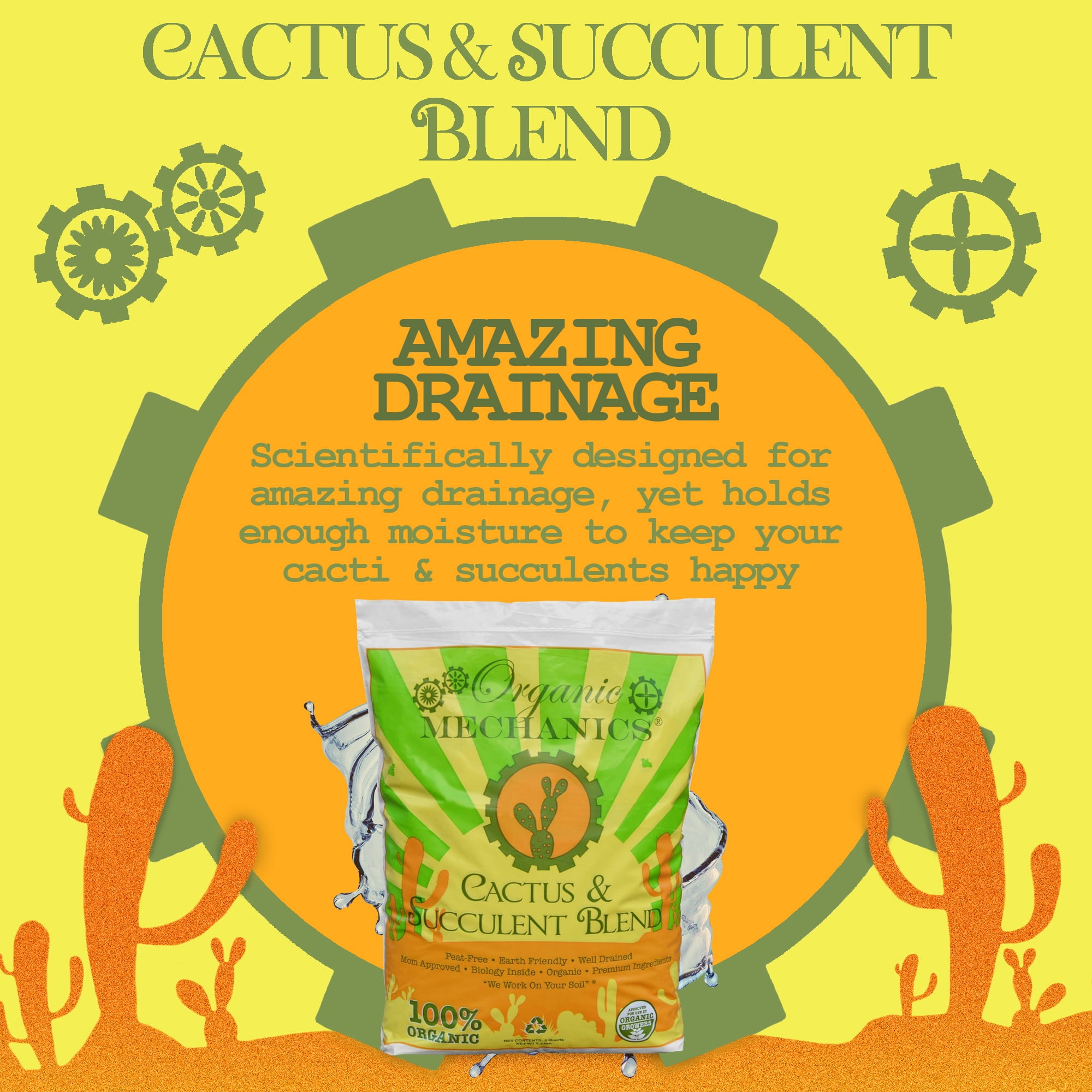 Organic Mechanics Cactus and Succulent Blend Potting Soil, 8 qt (Pack of 4) – Well-Drained Organic Mix – Enhances Plant and Root Growth with Biochar, Rice Hulls, and Worm Castings - Peat-Free & Eco-Fr
