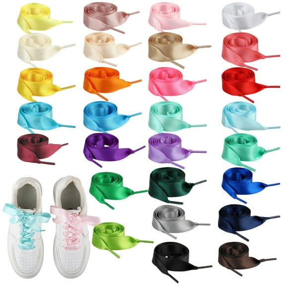28 PCS Ribbon Shoe Laces, 28 Colors 47 in Long Satin Ribbon Laces, Wide Flat Silk Ribbon for Shoes Bouquets DIY Presents