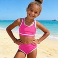 thumbnail image 6 of CAICJ98 Girls Swimsuits 2 Piece Bathing Suit Bikini Set Beach Sporty Color Block Girls' Swimwear (10-11 Years,Hot Pink), 6 of 7