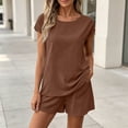thumbnail image 4 of Zynoxe Womens Two Piece Matching Sets Summer Short Sleeve Top and Shorts Short Sets Cotton Linen Lounge Outfits for HomewearBrown2XL, 4 of 7