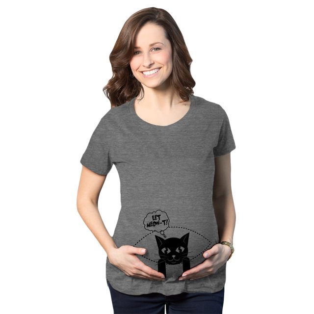 Womens Let MeowT Maternity T Shirt Funny Cat Lady Pet Lover Pregnancy Tee (Dark Heather Grey) - L