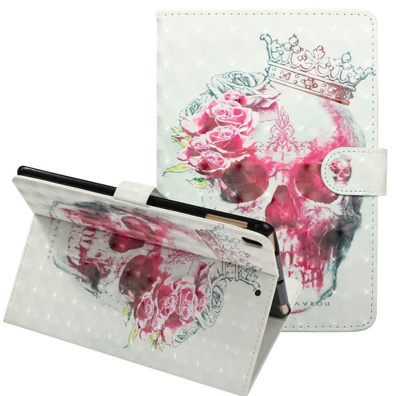 Allytech iPad 9.7 6th Gen Case 2018, iPad 9.7 5th Gen Case 2017, iPad Air 1 2 Case, Slim Folio Stand Auto Sleep Wake Smart Cover Case with Cards Holder for Apple iPad 9.7" Tablet, Crown Skull