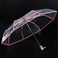 thumbnail image 6 of 2X Umbrella Automatic Umbrella Rain Women Men Auto Umbrella Compact Folding Transparent + Pink Border, 6 of 8