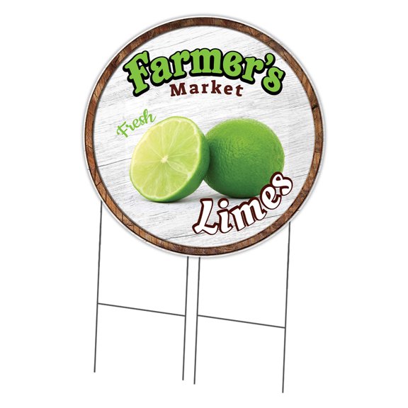 SignMission Corrugated Plastic Sign With Stakes 36" Circular - Farmer's Market Limes | Coroplast Yard Sign With Stake |  Made in the USA