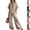 08# Beige, variant on Women's 2 Piece Cotton Linen Set, V-Neck Short Sleeve Button Top & Drawstring Wide Leg Pants, Casual Summer Loungewear Outfit with Pockets, Loose Fit,Black,L