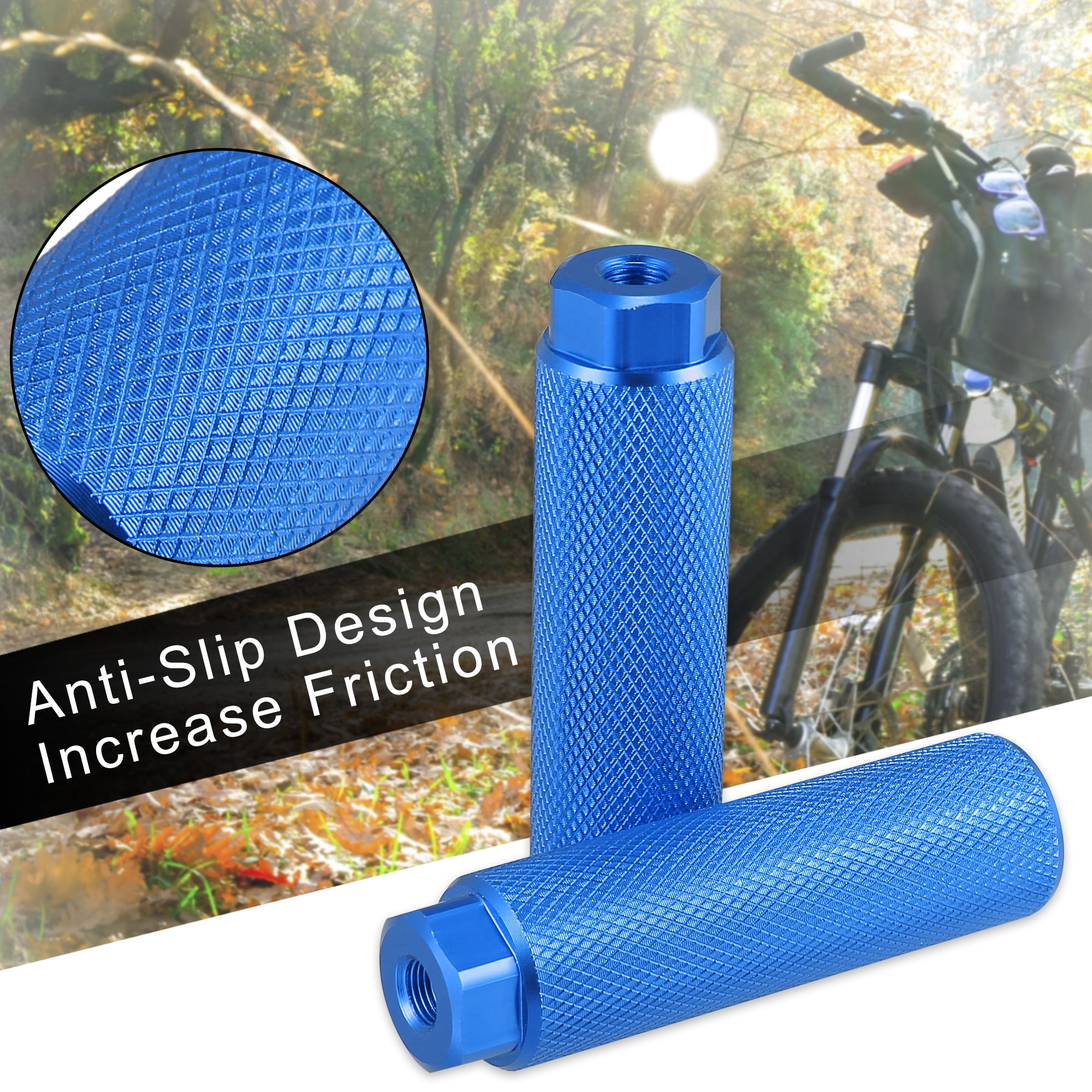 Unique Bargains Pair Aluminum Alloy Rear Foot Pegs Universal Bike Fit 3/8 Inch Axles Blue