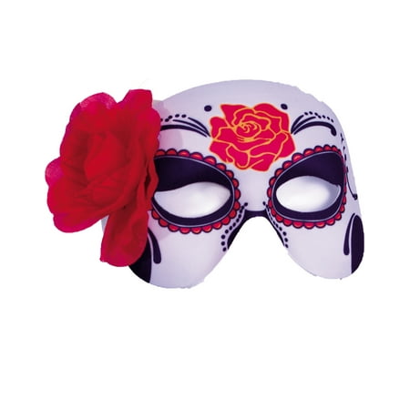 Day Of The Dead Red Rose Adult Womens Sugar Skull Halloween Half Mask