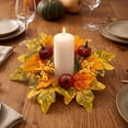 thumbnail image 7 of YyuenwAutumn Pumpkin Maple Leaf Candle Wreath Halloween Thanksgiving Harvest Table Centerpiece Multi-Color Artificial Floral Ring Mantel Mini Hanging Decor, 7 of 7