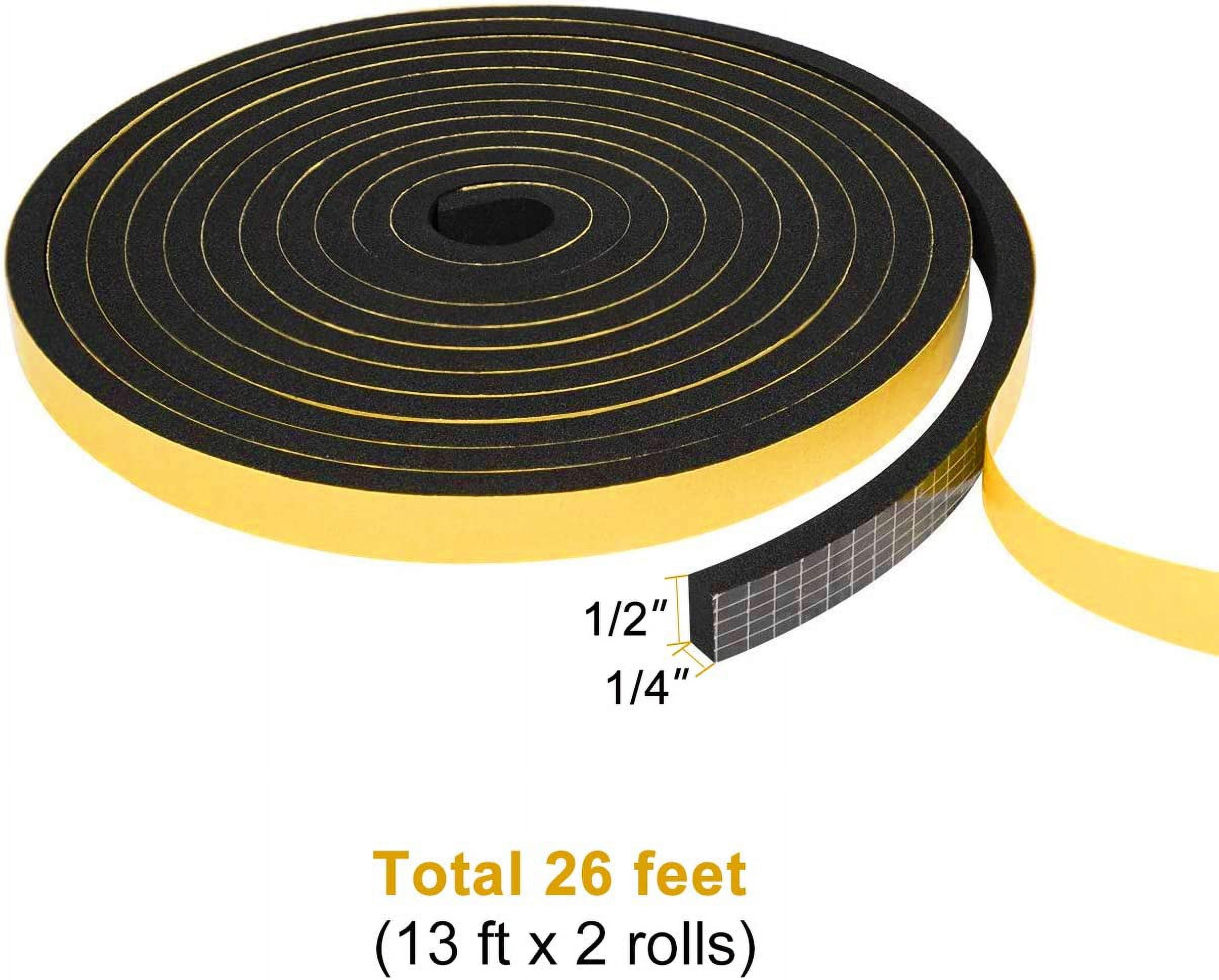 Weather Stripping for Windows 1/2 inch W x 1/4 inch T x 13 Ft Length,Foam Sealing Insulation Tape Weather Strip (Total 26 Ft Length, 2 Rolls of 13 Ft Each)