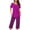 Hot Pink, variant on Tnhcen Women's Solid Color Henley Sleepwear Set - Pleated Front Button-Up Top Capri Pants with Side Pockets Stretchy Pajamas Set Loungewear (S-3XL)