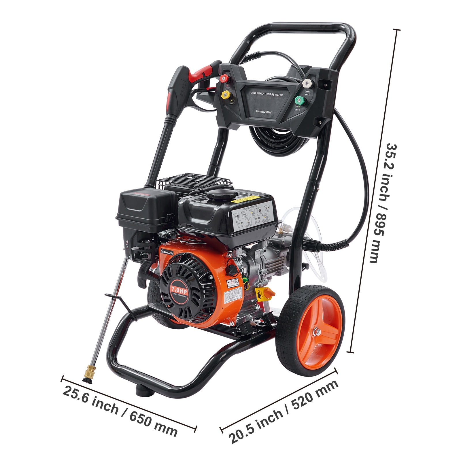 VEVOR 3400 PSI 2.6 GPM Gas Pressure Washer w/26 ft High Pressure Hose 5 Nozzles Gas Powered Washer