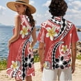 thumbnail image 4 of Jeiento Polynesia Couple Matching Outfits Plumeria Dress for Women Shirt for Men Summer Shirts Hawaiian Dress for Women Plus Size, Red, 4 of 6
