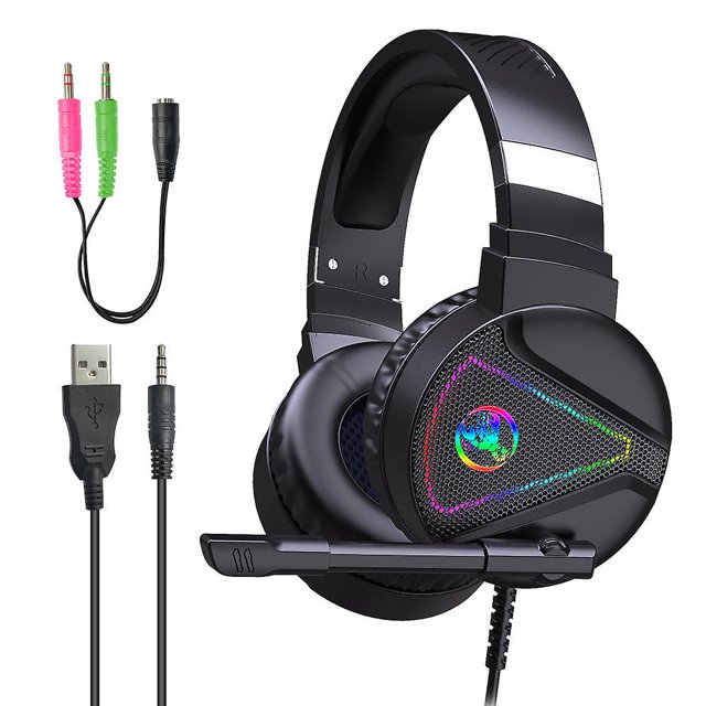 Auriculares con cable para computadora, auriculares estéreo luminosos Rgb para juegos, adecuados para computadora portátil / tableta, PC / teléfono móvil, etc. Feliz Sencillez