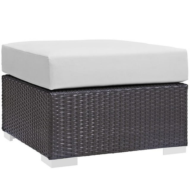 Modway Ottomane de Patio Carrée en Tissu et Rotin, Espresso/blanc