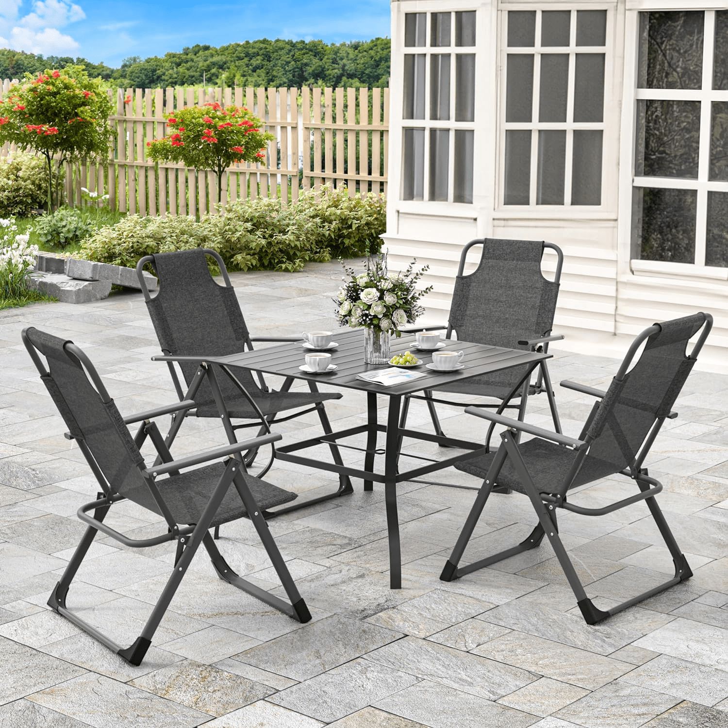 Amopatio Outdoor Folding Patio Sling Chairs Set of 2, Adjustable Recliner for adult, for Outdoor Camping Garden,300LB