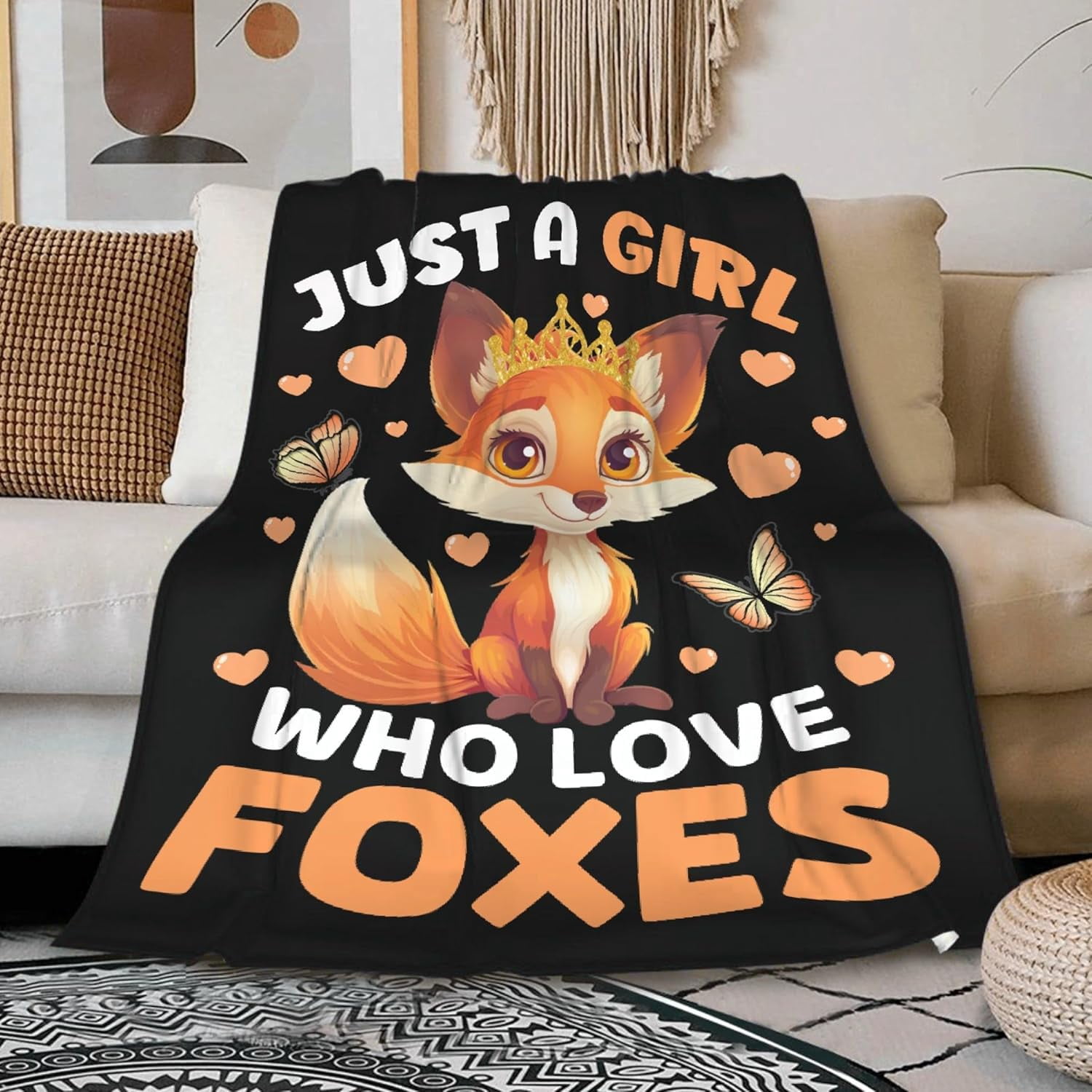 Just a Girl Who Loves Foxes Blanket Gifts for Fox Lovers Girls Women Boys Men Warm Soft Throw Cozy Blankets for Bed Couch Gift for Birthday Graduation 50"x60" for Teenagers