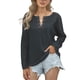 thumbnail image 1 of Top de mujer de manga larga con cuello en V y hombros caídos Blusa de ajuste casual para citas Gris M, 1 of 6