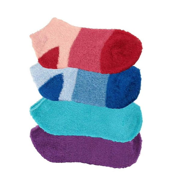 Women's Extra Large Super Aloe Infused Fuzzy Nylon Socks (4 Pairs), Assortment 96