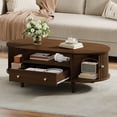 thumbnail image 2 of Noble House 39.3" Coffee Table,Walnut Finish with Drawer & Roll-Up Door,Open Storage Sofa Side Table,Walnut, 2 of 12