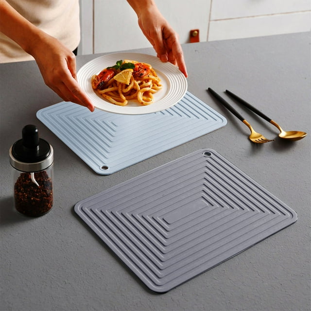 Jiaeri Large Silicone Heat Resistant Placemat,Soft Rubber Insulated Table Mat for Hot Pots,Cookware Drainage Protector for Dining Table,Kitchen Counter Heat Proof Pot Holder Mat