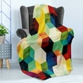 thumbnail image 4 of Vintage Soft Flannel Fleece Blanket, Rhombus Pattern Grunge Effect Hexagonal Pattern Colorful Geometric Mosaic Artwork, Cozy Plush for Indoor and Outdoor Use, 60" x 80", Multicolor, by Ambesonne, 4 of 5