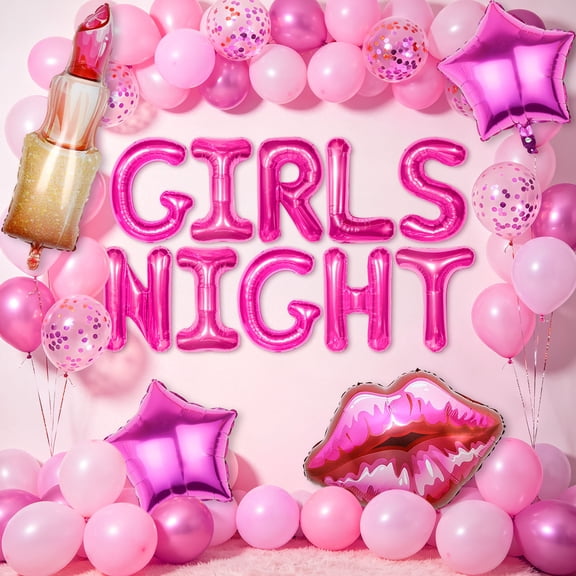Girls Night Party Decorations Set - Pink Themed Balloons & Decor for Bachelorette, Birthday, Bestie Gatherings