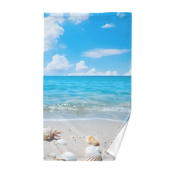 Seashells on Beach Blue Sky Cotton Face Towels Absorbent Hand Towel Soft Bathroom Towel for Kitchen Hotel Decoration