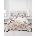 thumbnail image 2 of Quilt King Size Bedding Set, Vintage Pink Flowers Reversible Summer Quilt 3 Pieces, Spring Floral Butterfly Retro Art Lightweight Bedspreads Coverlets with 2 Pillow Shams for All Seasons, 2 of 5