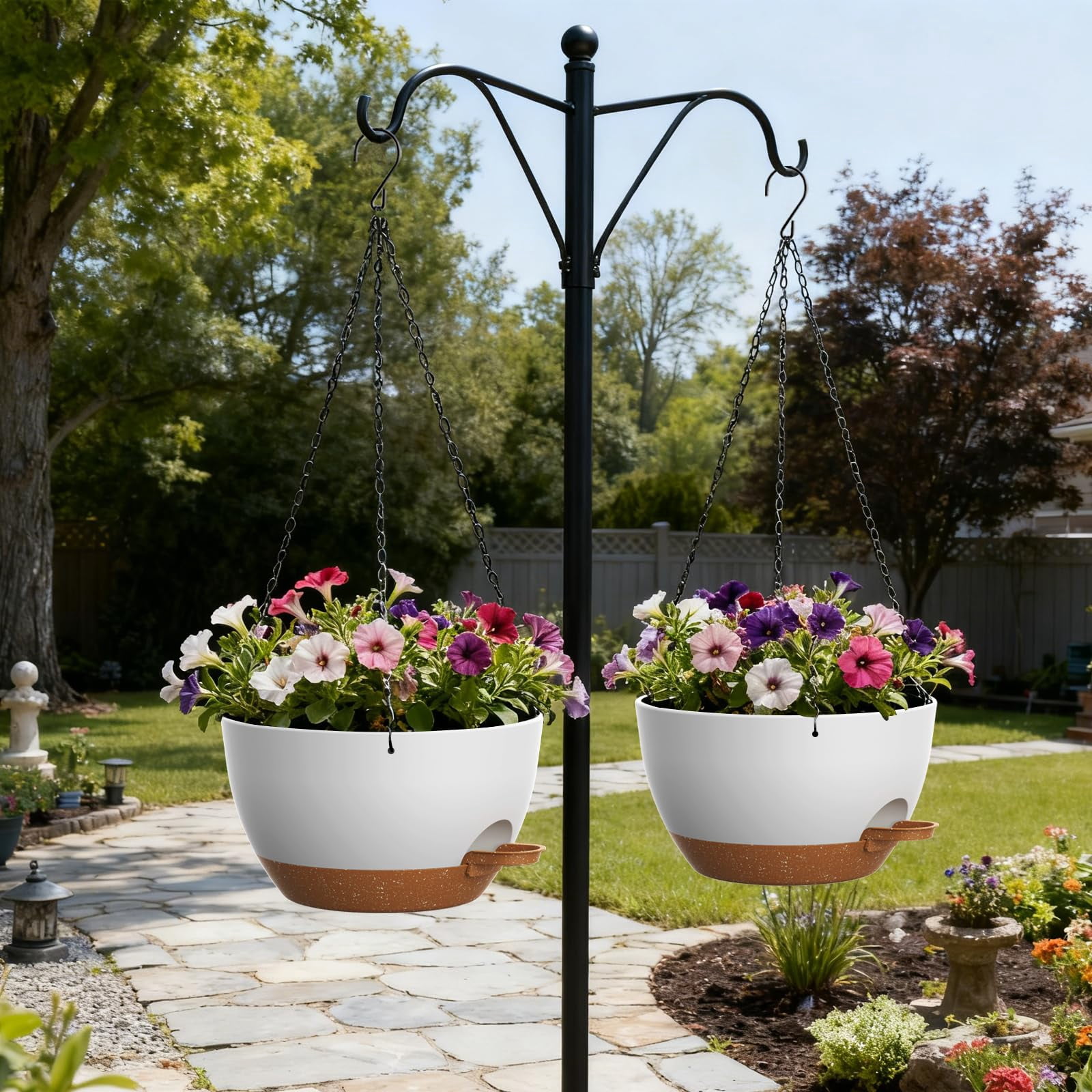 13 Inch 2 Pack Large Self Watering Hanging Planters for Indoor Outdoor Plants, Hanging Plant Pots with Removable 50 Oz Reservoir, Plastic Hanging Basket for Window Porch Garden,